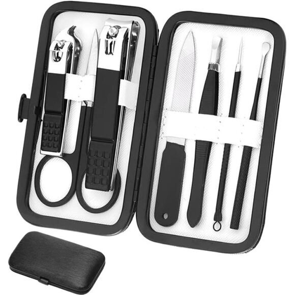Manicure Set Personal Care Nail Clipper Kit Manicure 8 n 1 Pedicure BLACK WHITE - Picture 1 of 5